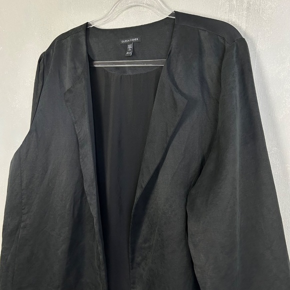 Eileen Fisher women size 1X open front jacket organic linen silk black w pockets - Picture 4 of 9